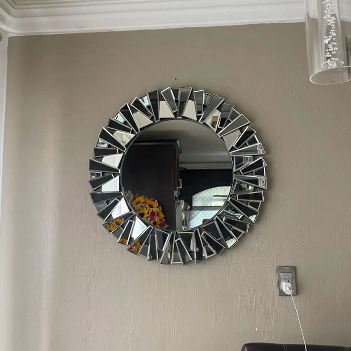 Round Silver Sunburst Decorative Mirror, 800MM, Wall Mounted