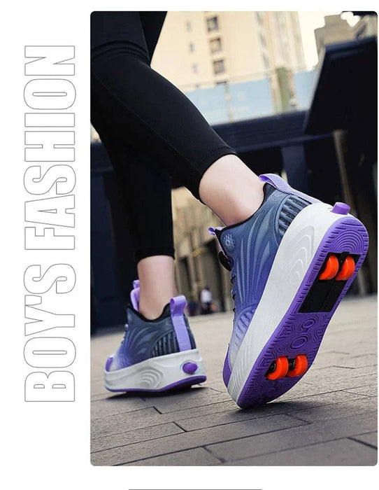 Kids Roller Skate Shoes Retractable Wheels Four-Wheel Walking Skates - Purple - Size 38: Fun and stylish purple roller skate shoes for kids