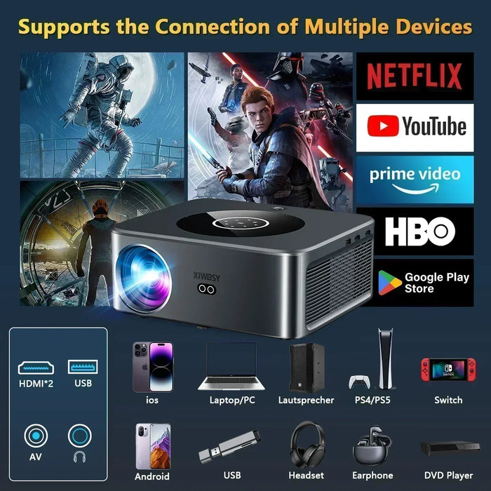 1000ANSI HD Home Projector, Manual Focus, Android 9.0