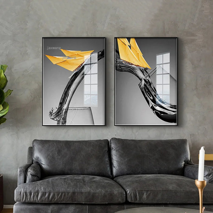 Framed Modern Canvas Painting Waterproof Ink Wall Décor for Home Interiors