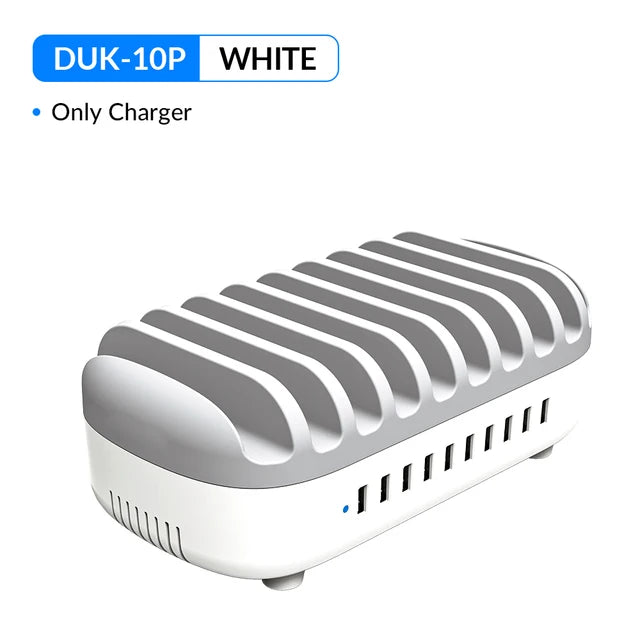 10 Port USB Charging Station 120W Fast Charge White