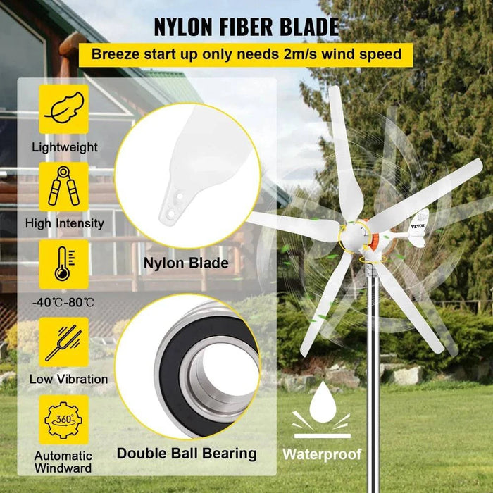 Wind Turbine Generator with MPPT, Charge Controller for Home, RV, Yacht, Farm Use (500W 5 Blades, MPPT Controller 2) - FLUXA