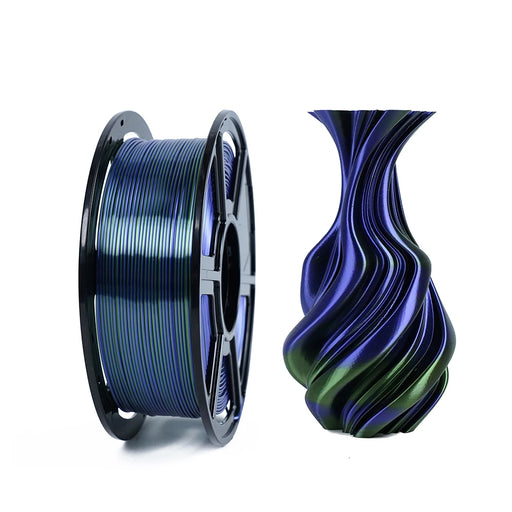 Dual-color silk PLA filament showcasing blue-to-green color transition