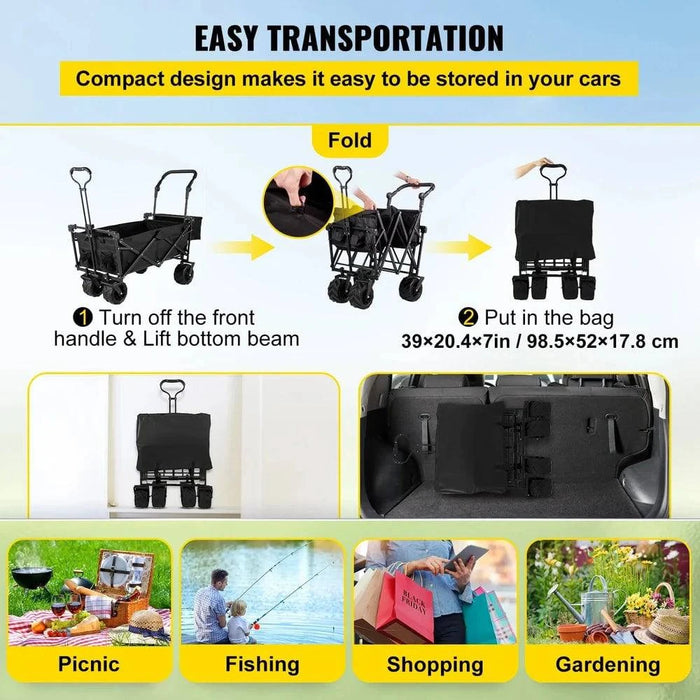 Folding Wagon Cart with Adjustable Handle Bar and Removable Canopy