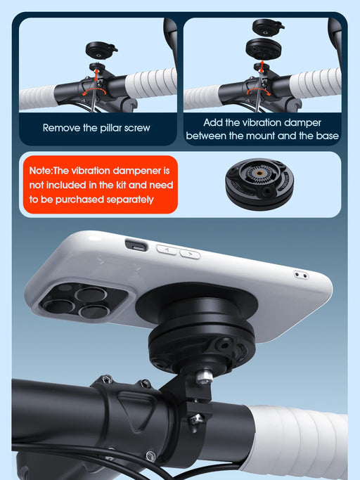 Aluminum motorcycle handlebar phone mount with quick attach and detach feature