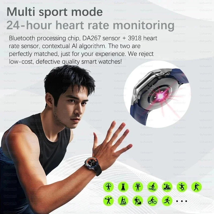 Black leather strap 143 inch AMOLED smartwatch with Bluetooth call and heart rate tracker