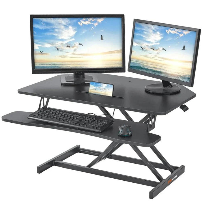 Height Adjustable Double-Layer Standing Desk Converter 90cmx60cm Sit to Stand Stand Up Home Desk - FLUXA