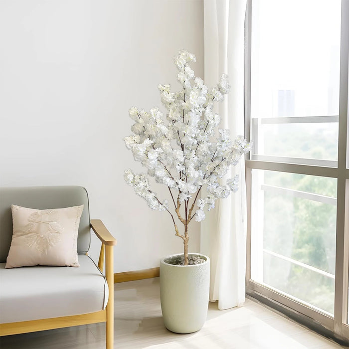 Artificial White Cherry Tree – Silk Blossom Faux Plant with Natural Trunk for Indoor Décor & Events, 150cm