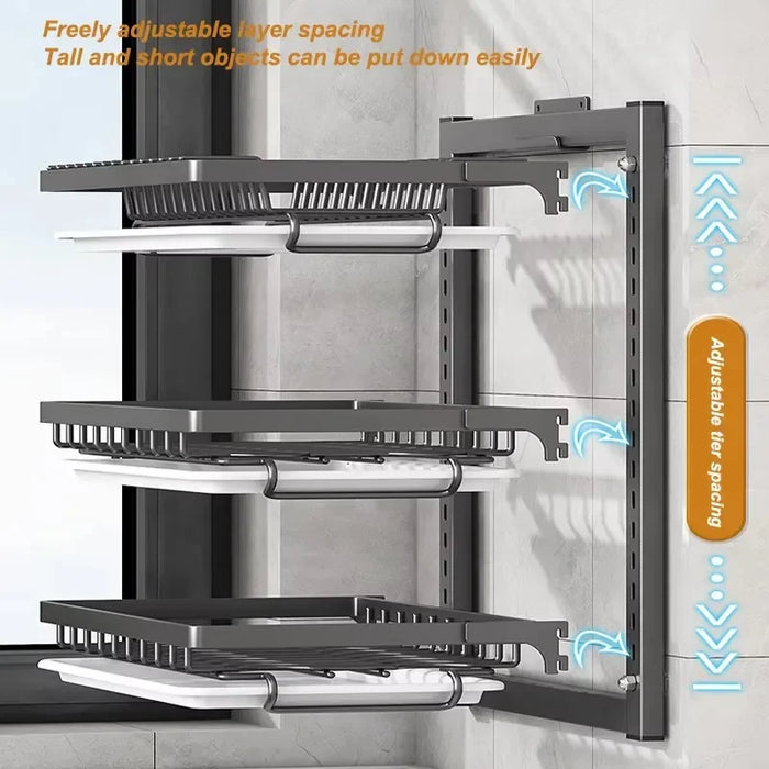 Multifunctional Wall-Mounted Kitchen Dish Rack with Drainboard Holder