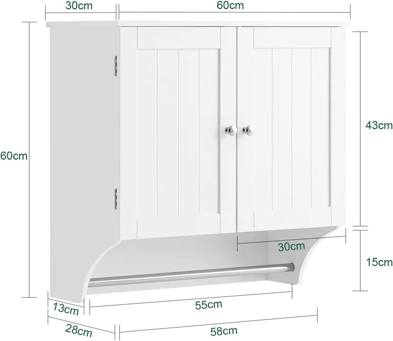Bathroom Storage Cupboard with Adjustable Shelves & Stainless Steel Towel Rail Wall Mount