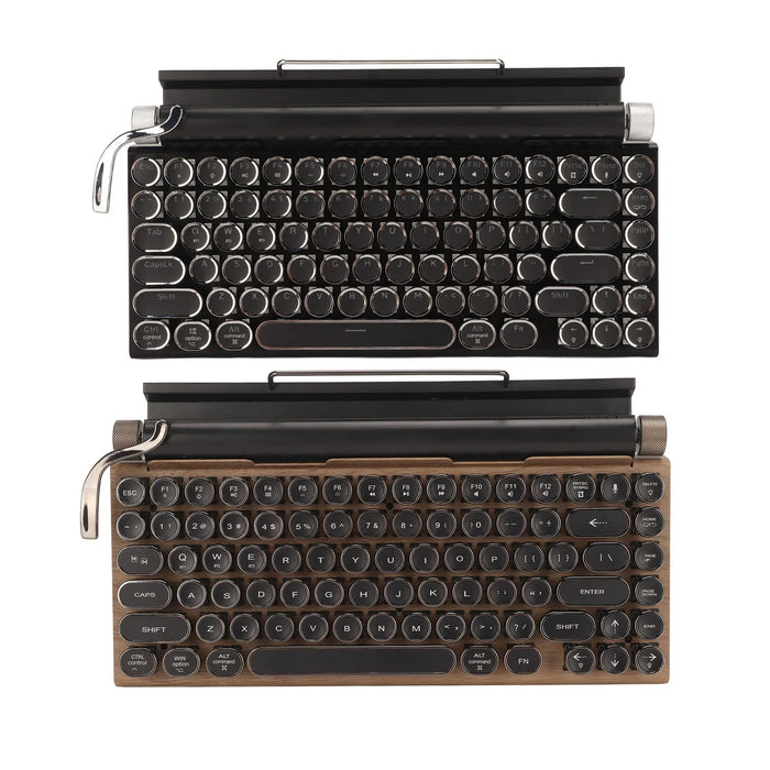 Ergonomic Retro-Style Mechanical Keyboard with Metal Frame and Leather Finish