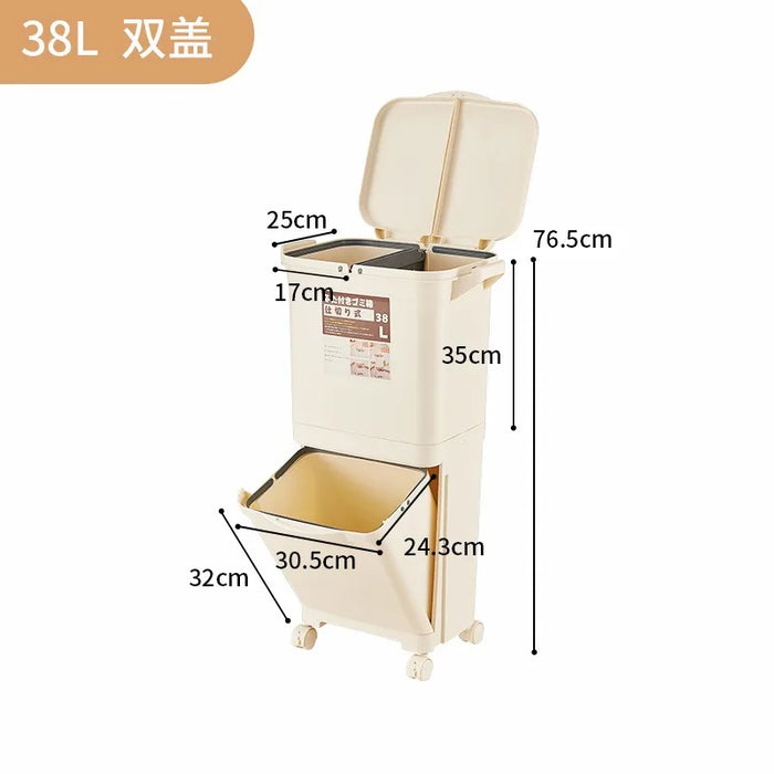 Portable Kitchen Trash Can with Detachable Design - 38L