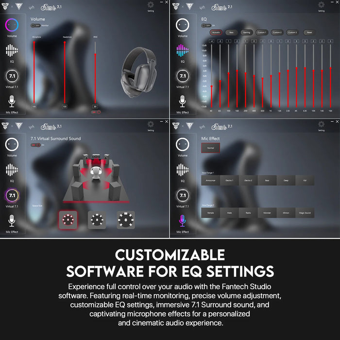 Gray Wireless Gaming Headset with Mic and 7.1 Surround