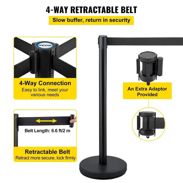 4-way retractable belts, 2 m belt length, black color