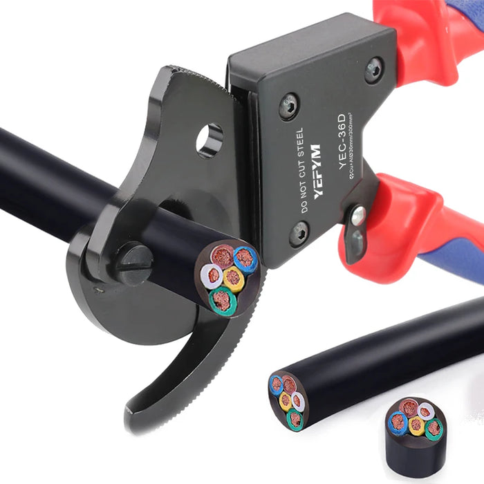 Insulated ratcheting cable cutters with heavy-duty wire pliers, 240mm² capacity