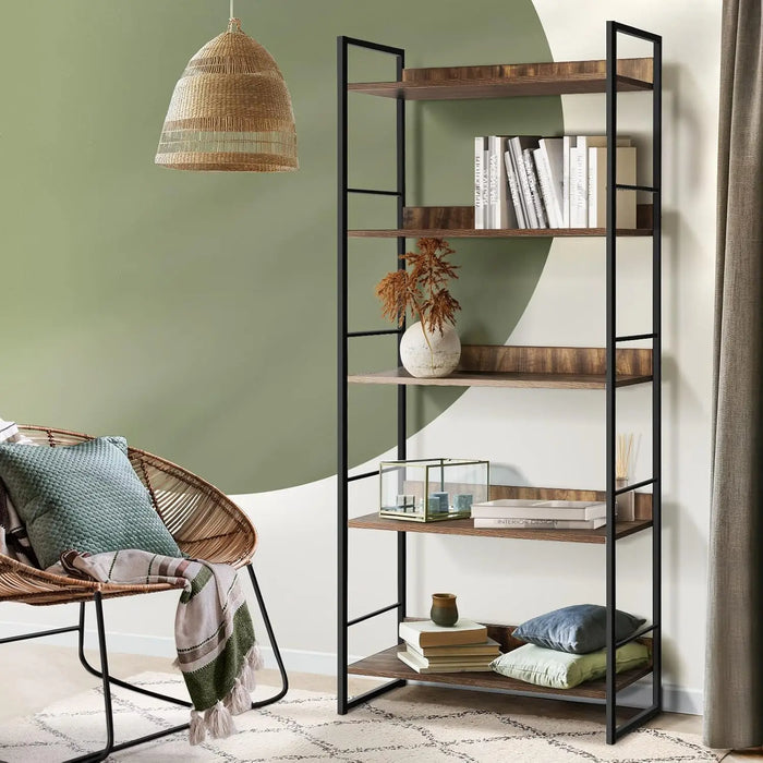 Multi-Purpose Display Shelf with 5 Tiers Solid Boards, Industrial Style, 75kg Capacity
