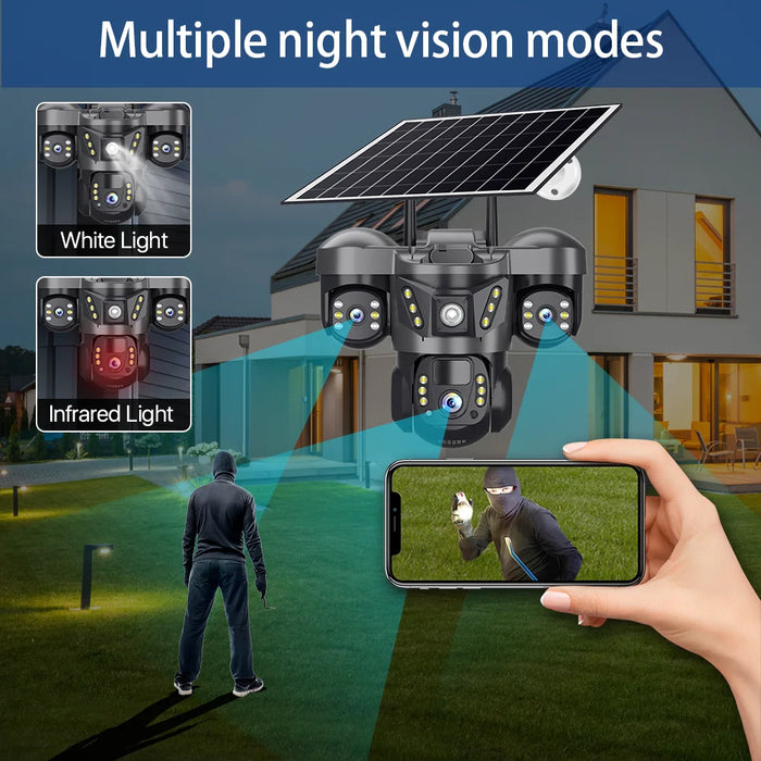 Outdoor 4G Solar Security Camera with 360° Triple View