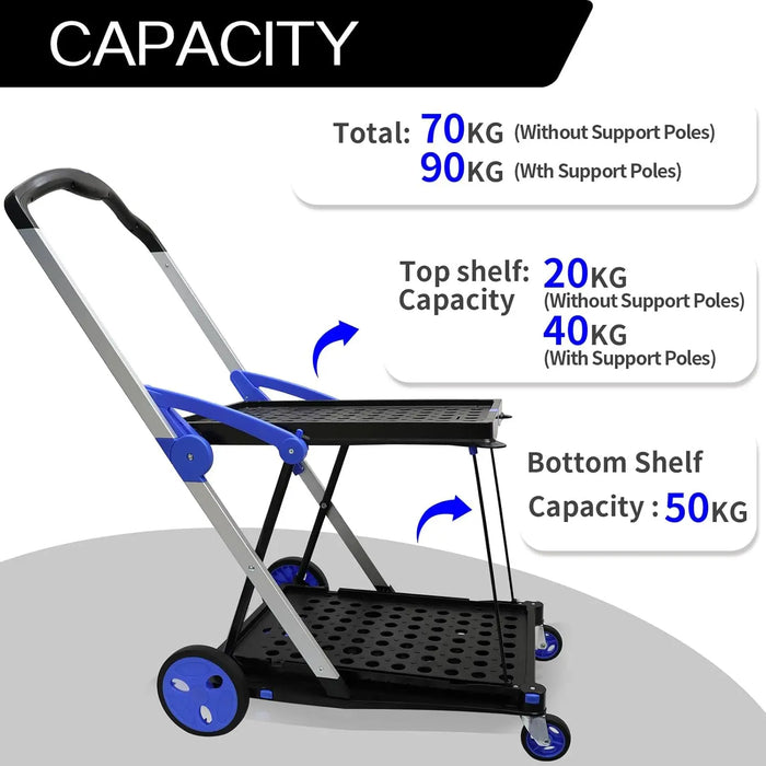 Portable 2-Layer Foldable Shopping Trolley with Removable Baskets and 360° Swivel Casters