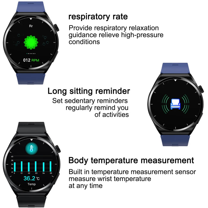 Blue Smart Watch with Air Pump, Heart Rate & Thermometer