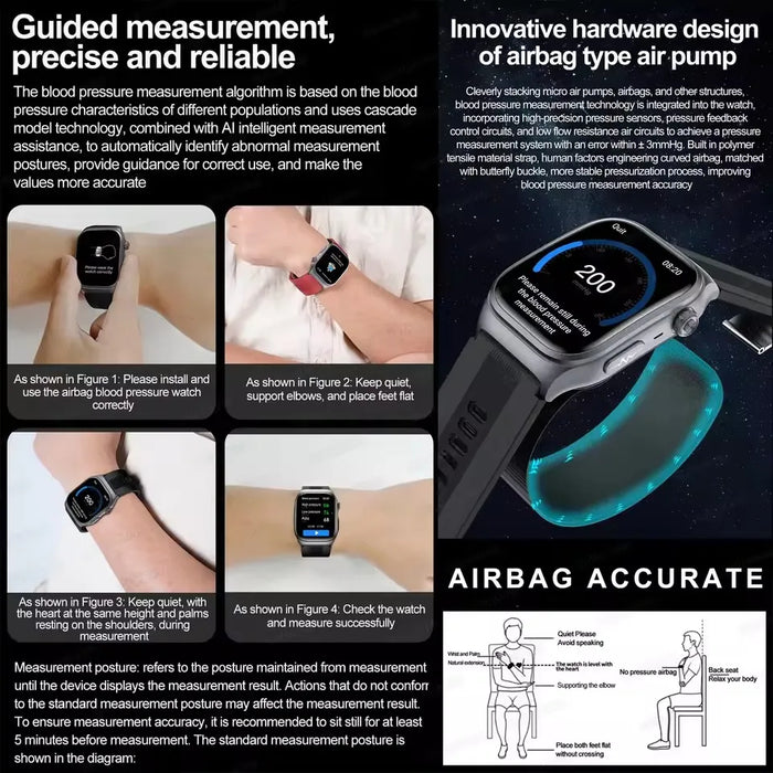 Bluetooth Smartwatch with Blood Pressure, ECG, Body Temp & NFC