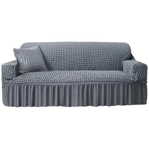 Upgrade your living space with this stylish silver grey Plaid Seersucker Stretch Sofa Cover, designed to protect and revitalize your 1-seater sofa 