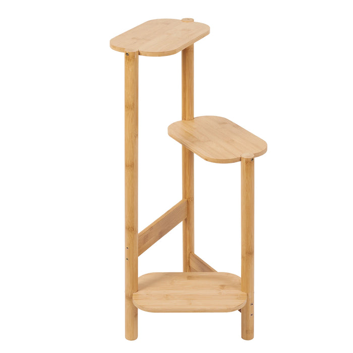 3-Tier Bamboo Corner Shelf Plant Rack - Natural Wood Indoor Outdoor Stand for organizing and displaying plants in any space