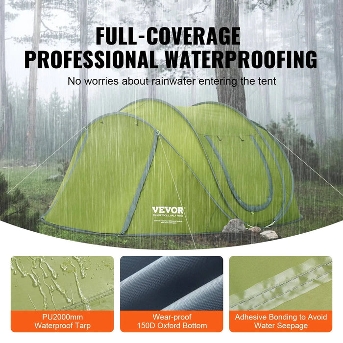 Spacious and waterproof 4-person pop up camping tent with door and window