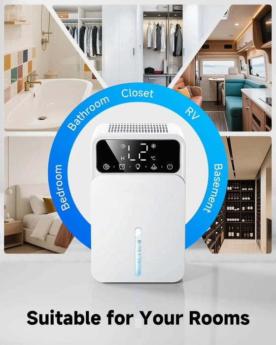 Portable White Dehumidifier with 1.6L Tank, Auto Shut Off, Timer & 7 Colour LED Night Light
