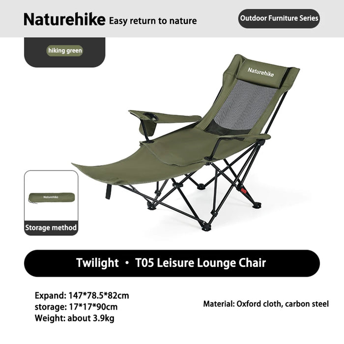Portable Outdoor Camping Recliner Chair with Pillow – Hiking Green, 3-Position Adjustable
