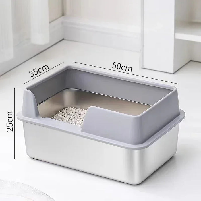 Stainless Steel Cat Litter Box, High-Sided, Odor-Free
