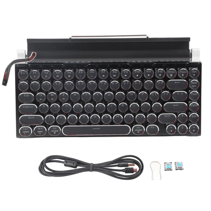 Black Vintage Wireless Mechanical Keyboard with 83 Keys and Round Keycaps