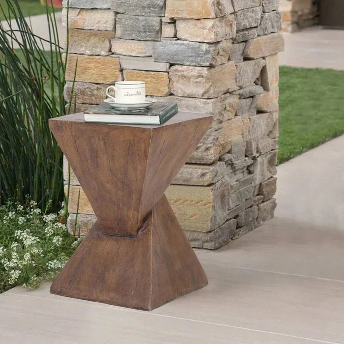 Modern geometric lightweight concrete accent table for indoor and outdoor use