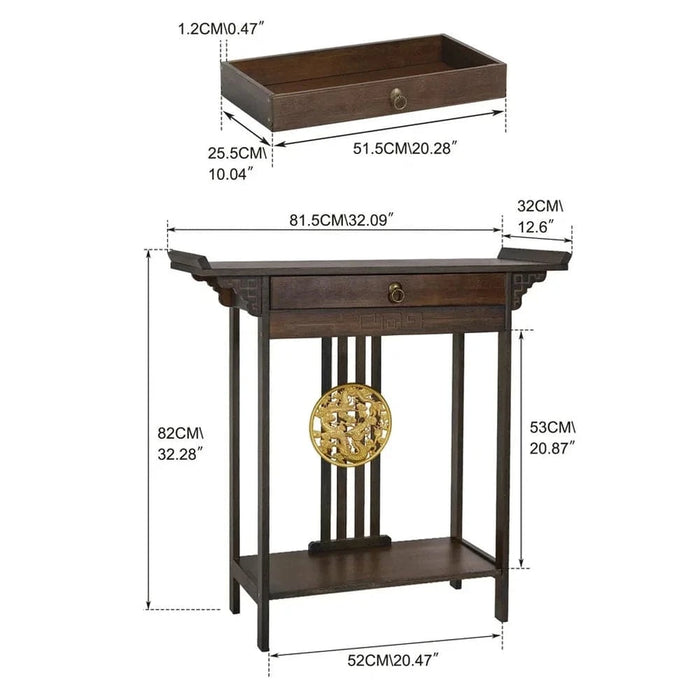 Vintage Rustic Console Table with Pull Drawer & Shelf - FLUXA