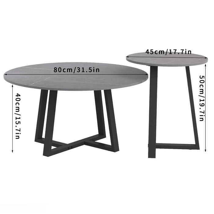 Round modern marble nesting coffee tables set, sintered stone end table