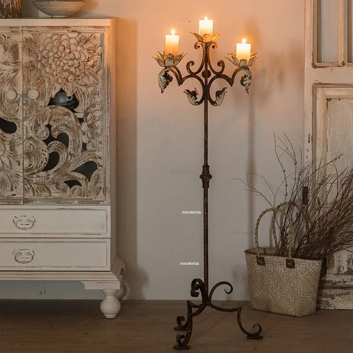 Decorative Iron Floor Candlestick – European Style, 50cm Tall