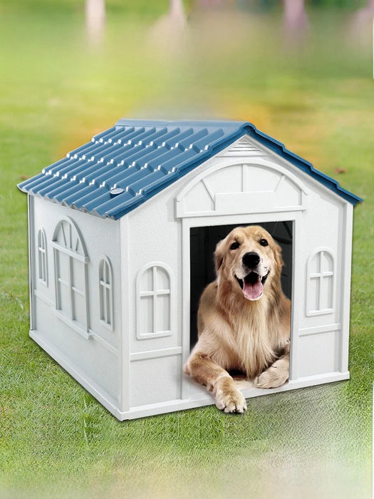 Small Outdoor Dog House, Rainproof, Spire Blue, No Door Design