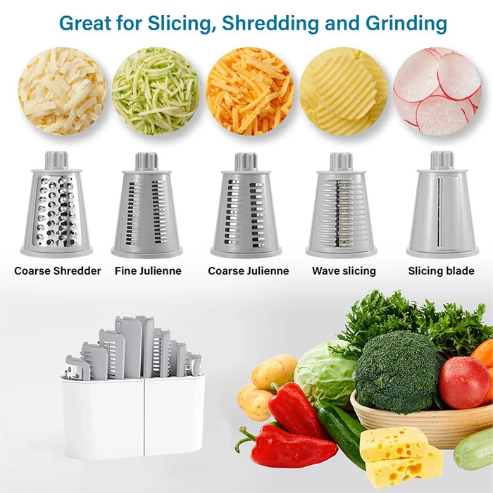 5 in 1 Rotary Cheese Grater Vegetable Slicer and Nut Chopper - White