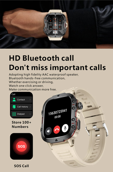 Military Smart Watch 1.96" AMOLED IP68 Fitness Tracker - Grey