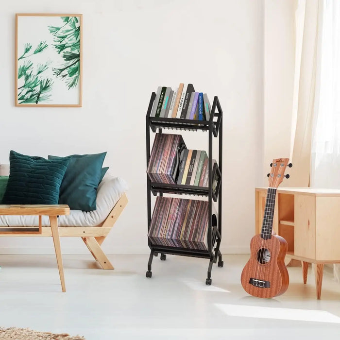Multi-Purpose 3-Tier Record Holder LP, Album, Magazine & Book Organizer Shelf