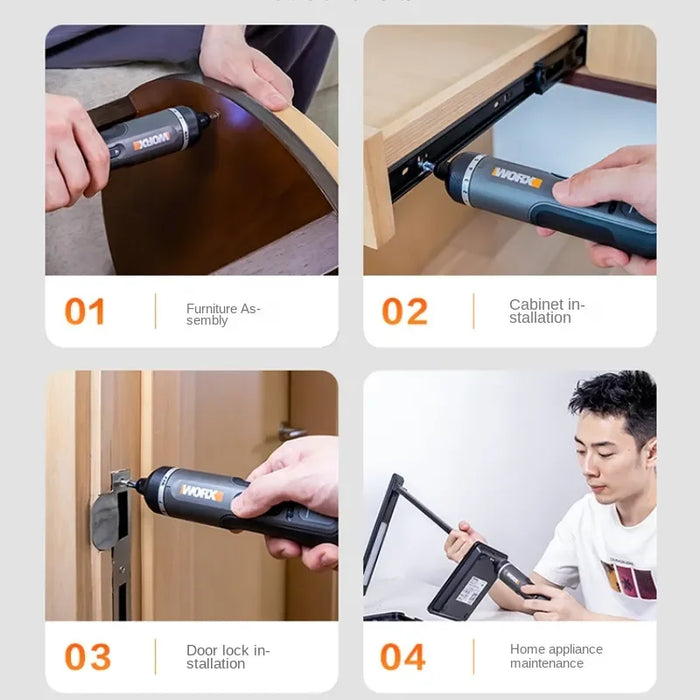 4V Cordless Electric Screwdriver Set USB Rechargeable 30 Bit Mini Drill Power Tool for DIY Home Repairs and Projects
