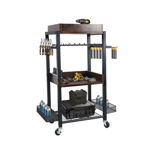 Black heavy duty 4-tier tool organizer cart with wheels and handle
