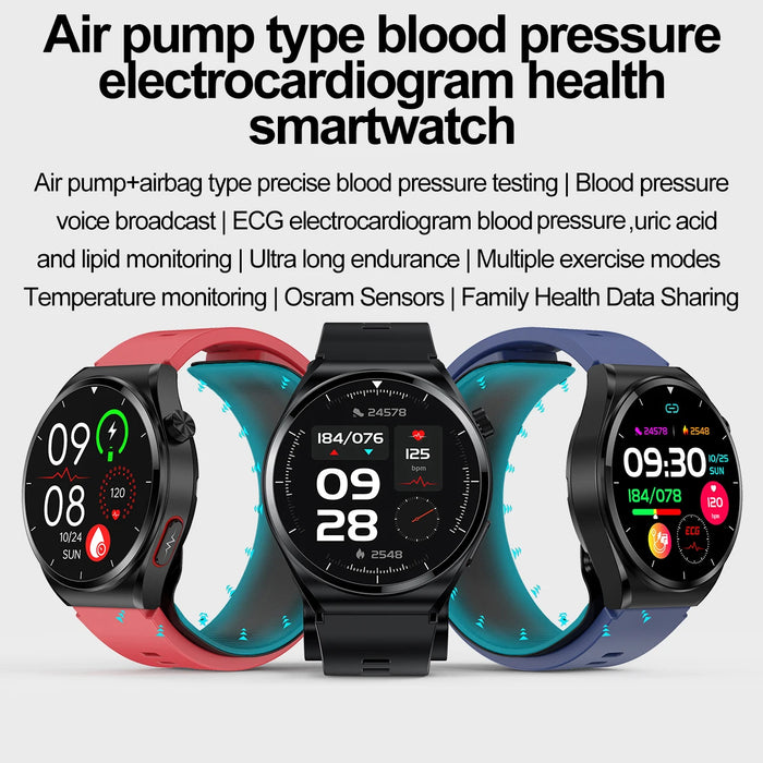 Blue Smart Watch with Air Pump, Heart Rate & Thermometer