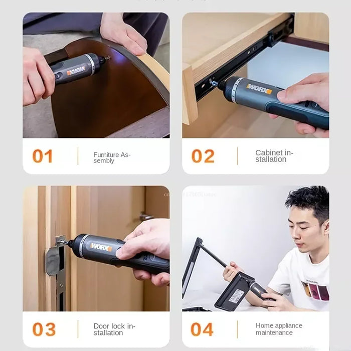 4V Cordless Electric Screwdriver Set USB Rechargeable 30 Bit Mini Drill Power Tool in Black and Red with Charging Cable and Bits
