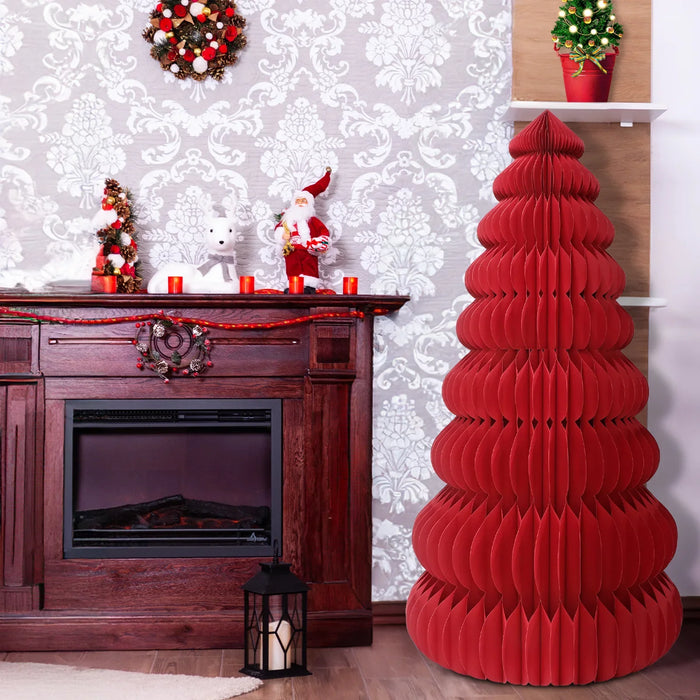 Foldable Red Paper Christmas Tree Honeycomb Decoration