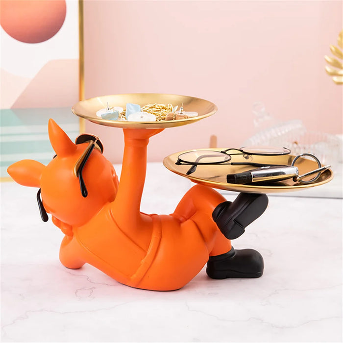 Resin Bulldog Statue with Tray – Decorative Storage Ornament