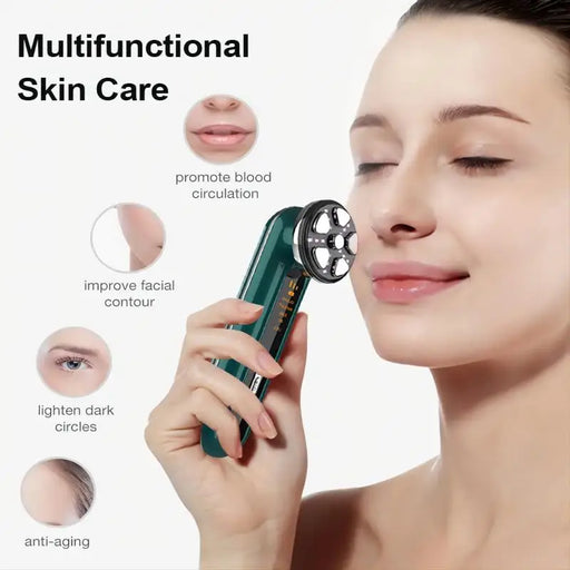 White microcurrent facial device with LED light therapy for skin rejuvenation