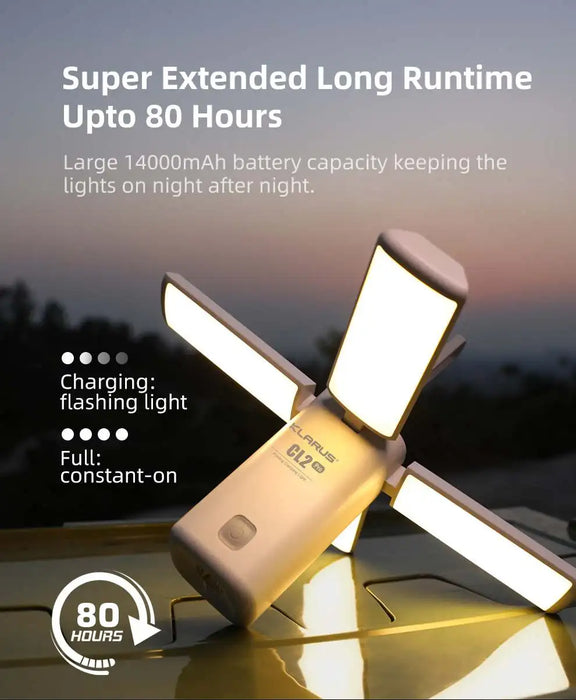 Close-up of the rechargeable 14000mAh battery of the multifunctional camping flashlight