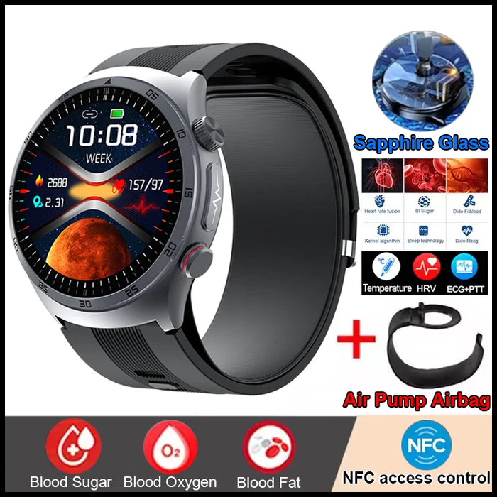 Smartwatch with Blood Sugar ECG Monitor & Bluetooth Calling Black