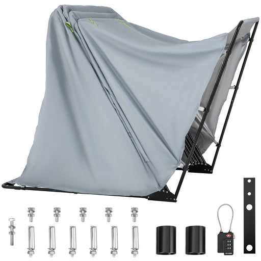 Waterproof Motorcycle Shelter 420D Oxford Grey Shed - Heavy Duty, Anti-UV alt: Waterproof and durable 420D Oxford grey motorcycle shelter for protection against UV rays