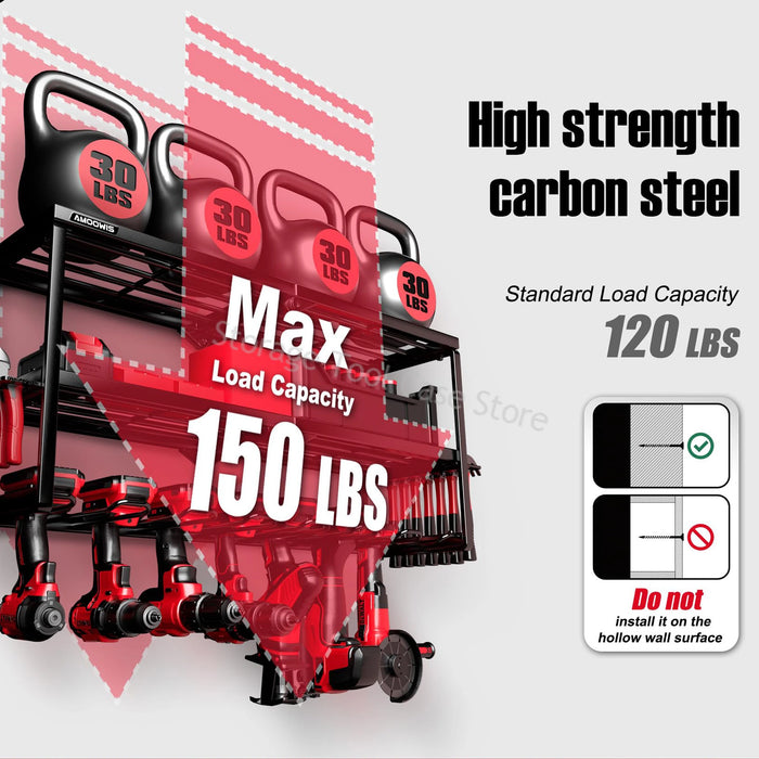 Black iron construction with three-layer storage and wall-mountable design